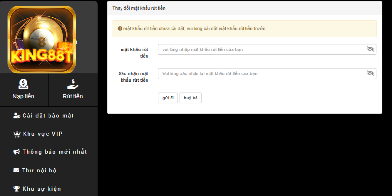 Hướng dẫn quy trình rút tiền KING88 chi tiết